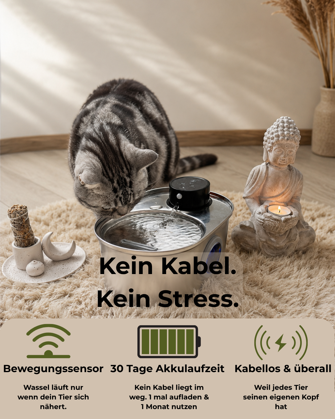 Sensor Trinkbrunnen aus 304 Edelstahl für Katzen und Hunde