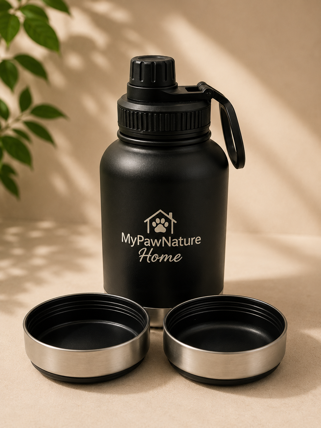 3 in 1 - Trinkflasche mit Näpfen für Hunde & Katzen