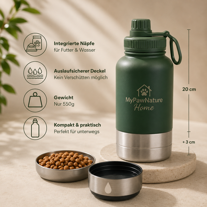 3 in 1 - Trinkflasche mit Näpfen für Hunde & Katzen