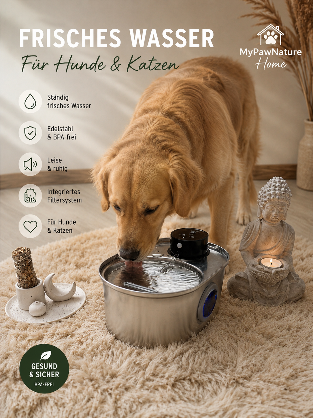 Sensor Trinkbrunnen aus 304 Edelstahl für Katzen und Hunde